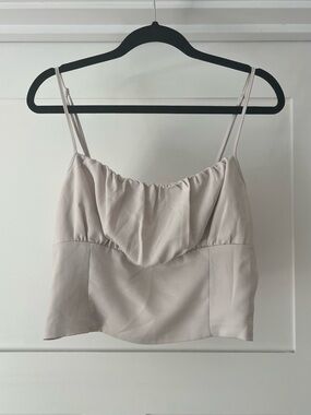 Dynamite Cream Cowl Neck Satin Feel Camisole Tank Top Double Lined Size L